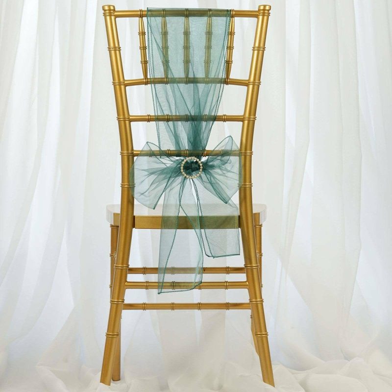 5 Pack Hunter Emerald Green Sheer Organza Chair Sashes 6″x108″  |   Organza & Chiffon Chair Sashes Hunter Emerald Green