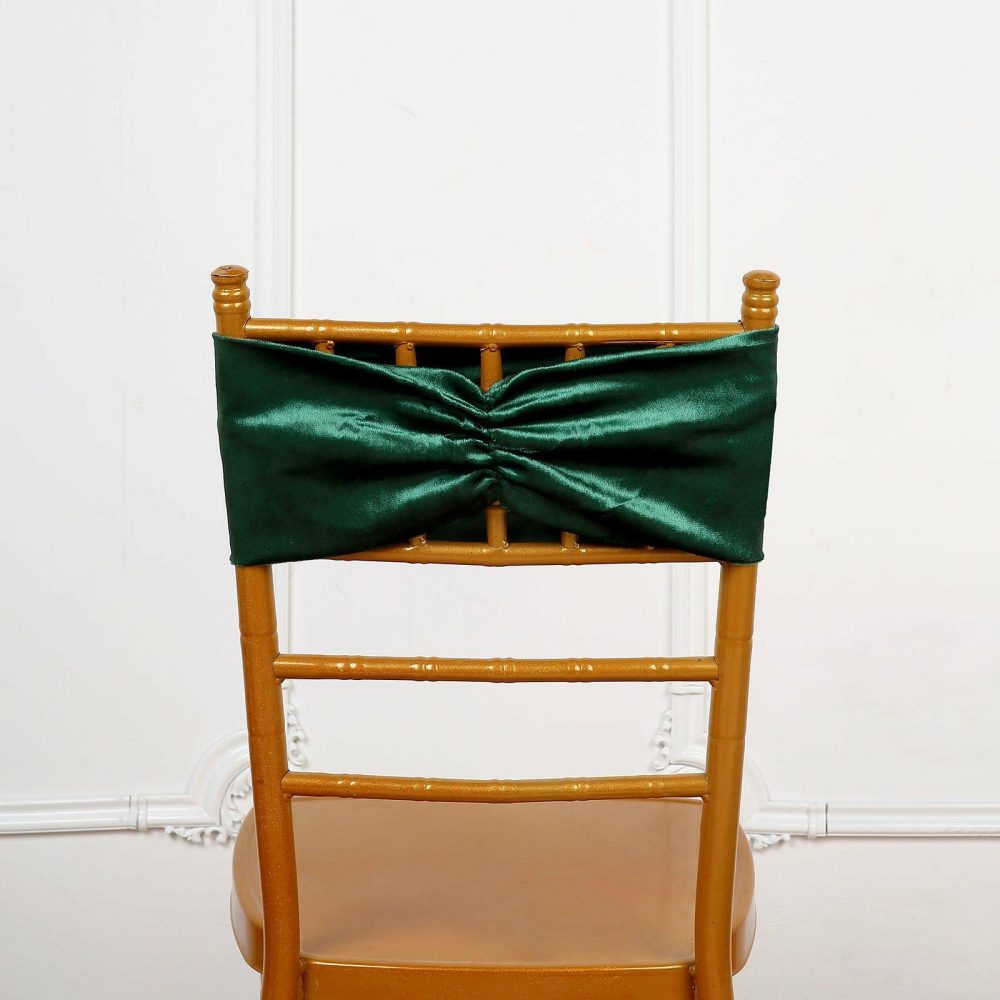 5 Pack Hunter Green Velvet Ruffle Stretch Chair Sashes, Decorative Velvet Chair Bands  |   Velvet & Flocking Chair Sashes Hunter Emerald Green