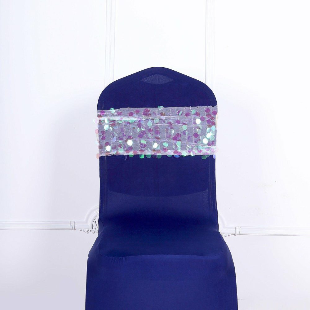 5 Pack Iridescent Big Payette Sequin Chair Sash Bands 13″x10″  |   Glittering Sequin Chair Sashes Glittering Sequin