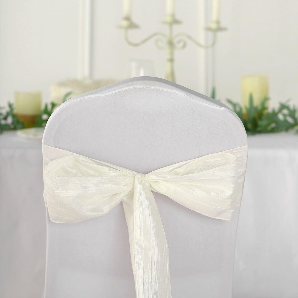 5 Pack Ivory Accordion Crinkle Taffeta Chair Sashes 6″x106″  |   Satin & Taffeta Chair Sashes Ivory