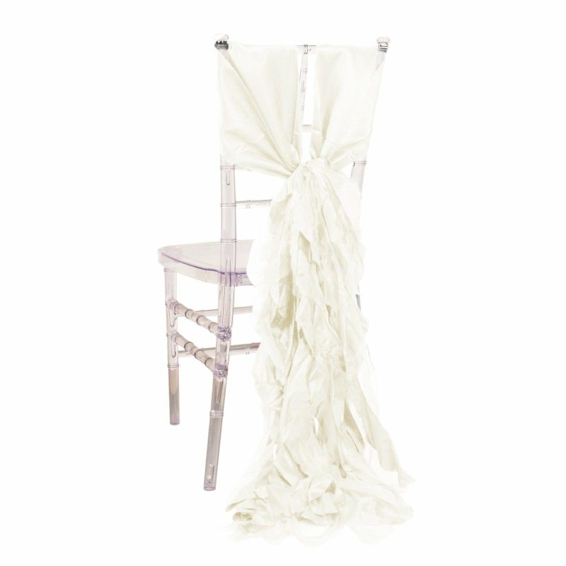 5 Pack Ivory Curly Willow Chiffon Satin Chair Sashes  |   Satin & Taffeta Chair Sashes Ivory