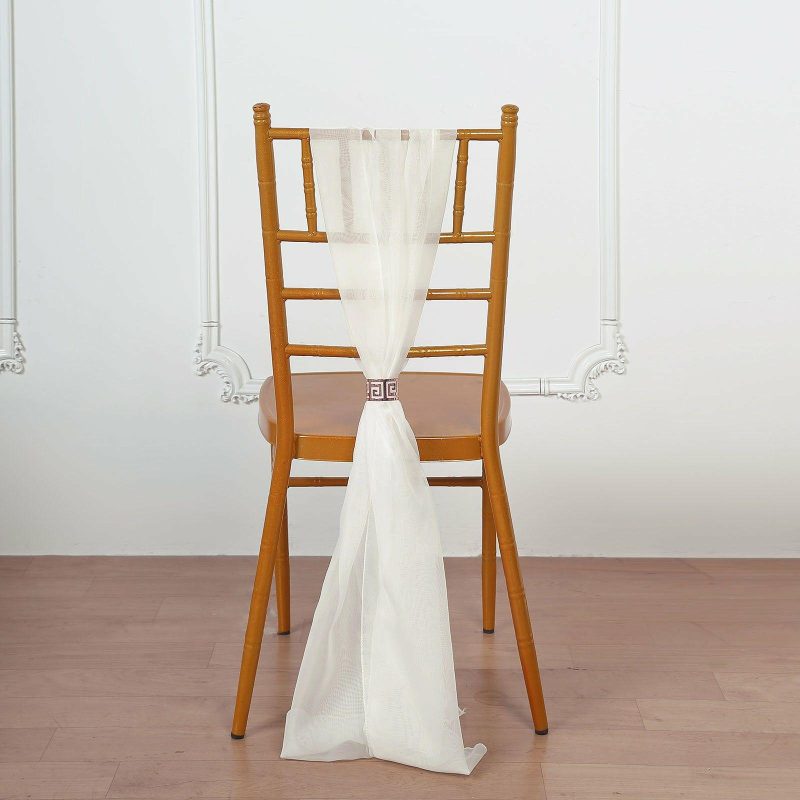 5 Pack Ivory DIY Premium Designer Chiffon Chair Sashes 22″ x 78″  |   Organza & Chiffon Chair Sashes Ivory