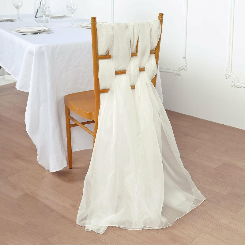 5 Pack Ivory DIY Premium Designer Chiffon Chair Sashes 22″ x 78″  |   Organza & Chiffon Chair Sashes Ivory