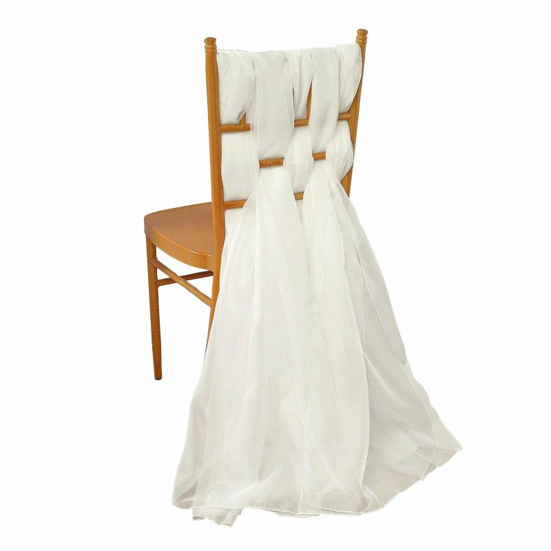 5 Pack Ivory DIY Premium Designer Chiffon Chair Sashes 22″ x 78″  |   Organza & Chiffon Chair Sashes Ivory