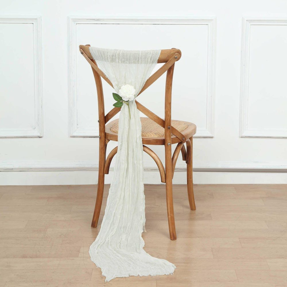 5 Pack Ivory Gauze Cheesecloth Boho Chair Sashes 16″ x 88″  |   Jute Burlap & Lace Chair Sashes Ivory