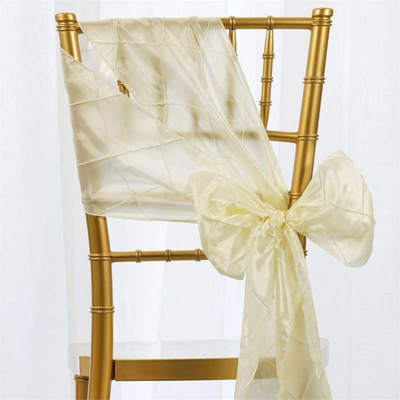 5 Pack Ivory Pintuck Chair Sashes 7″x106″  |   Satin & Taffeta Chair Sashes Ivory