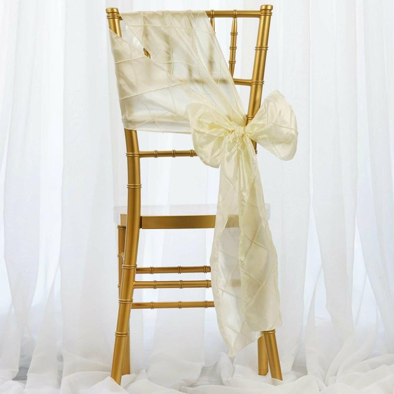 5 Pack Ivory Pintuck Chair Sashes 7″x106″  |   Satin & Taffeta Chair Sashes Ivory