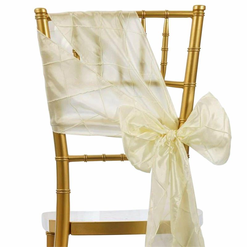 5 Pack Ivory Pintuck Chair Sashes 7″x106″  |   Satin & Taffeta Chair Sashes Ivory