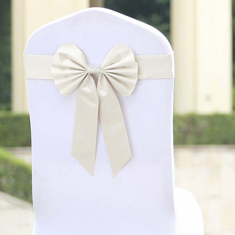 5 Pack Ivory Reversible Chair Sashes with Buckles, Double Sided Pre-tied Bow Tie Chair Bands Satin and Faux Leather  |   Satin & Taffeta Chair Sashes Ivory