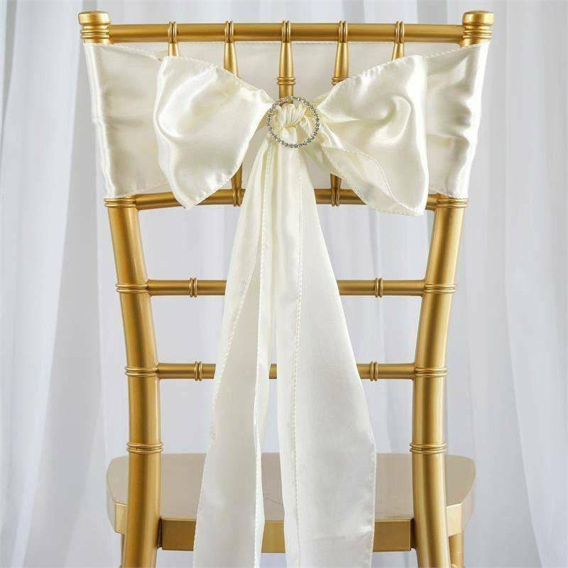 5 Pack Ivory Satin Chair Sashes 6″x106″  |   Satin & Taffeta Chair Sashes Ivory