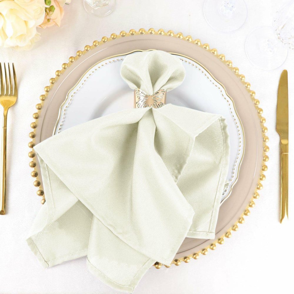 5 Pack Ivory Seamless Cloth Dinner Napkins, Reusable Linen 20″x20″  |   Polyester Cloth Napkins Ivory