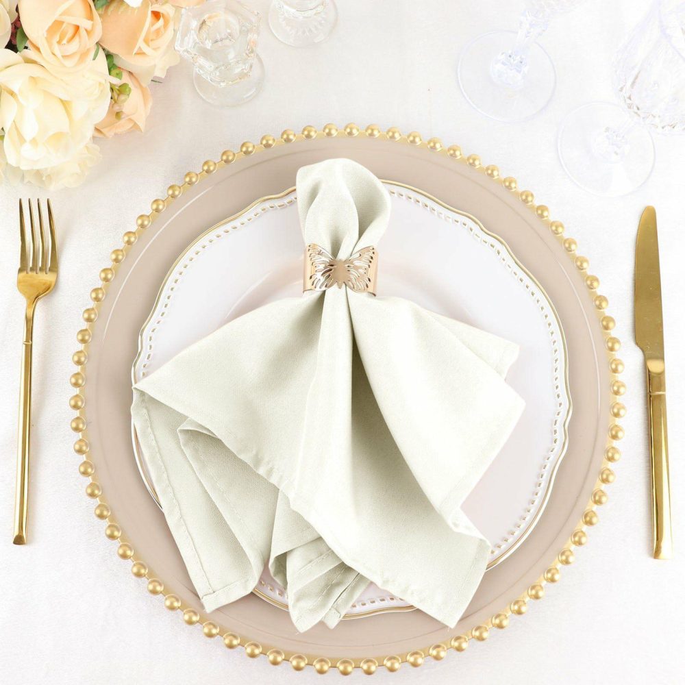 5 Pack Ivory Seamless Cloth Dinner Napkins, Wrinkle Resistant Linen 17″x17″  |   Polyester Cloth Napkins Ivory