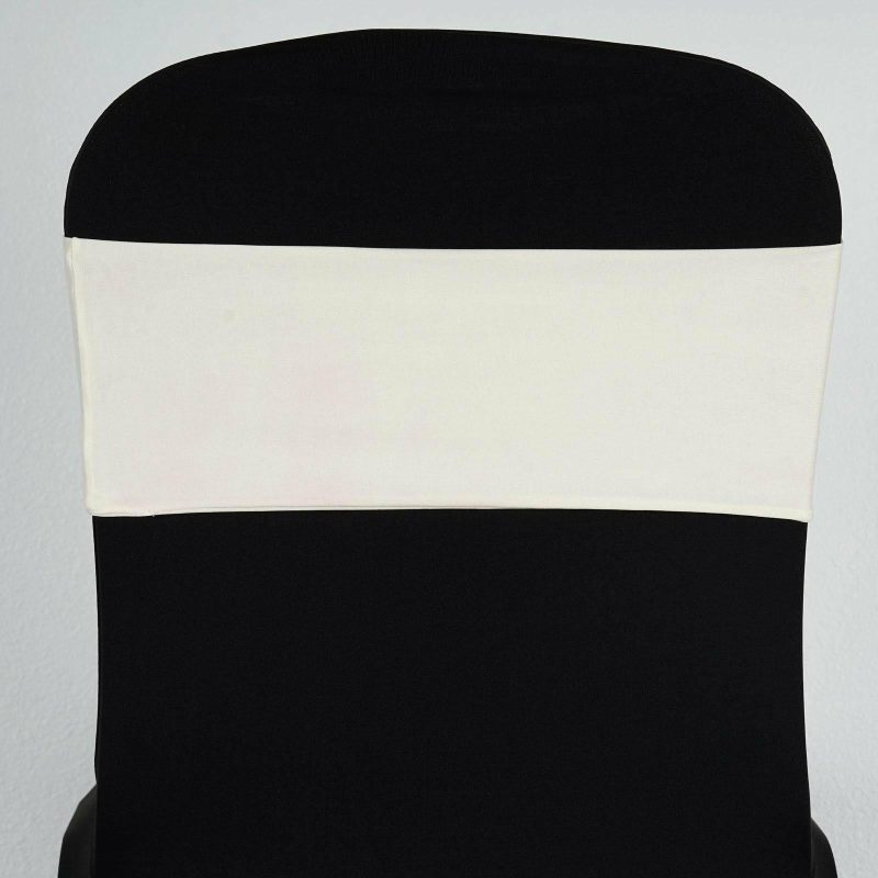 5 Pack Ivory Spandex Stretch Chair Sashes Bands Heavy Duty with Two Ply Spandex – 5″x12″  |   Spandex Fitted Chair Sashes Ivory