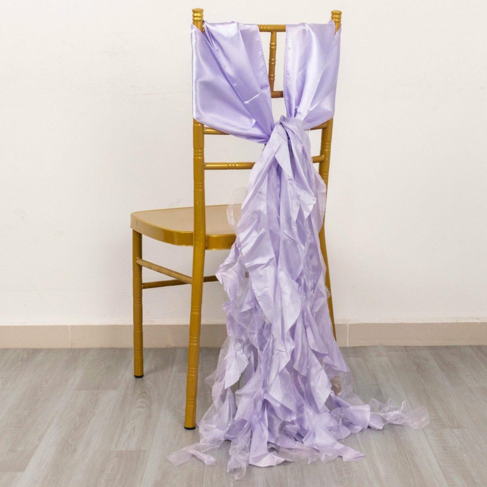 5 Pack Lavender Lilac Curly Willow Chiffon Satin Chair Sashes  |   Satin & Taffeta Chair Sashes Lavender Lilac