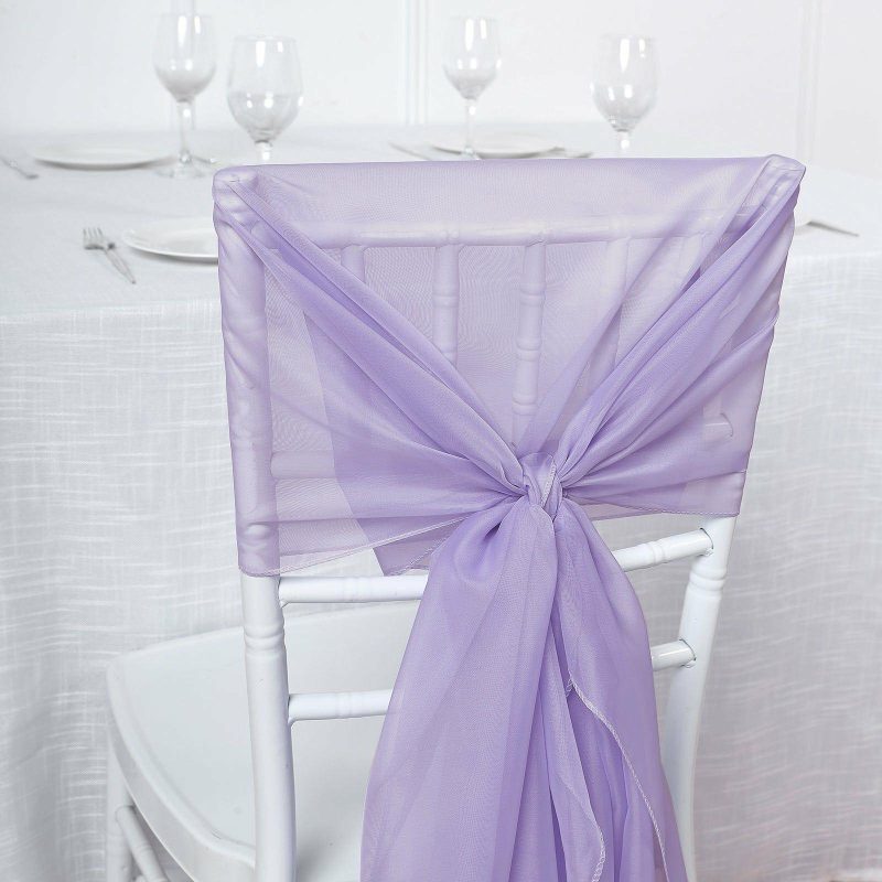 5 Pack Lavender Lilac DIY Premium Designer Chiffon Chair Sashes 22″ x 78″  |   Organza & Chiffon Chair Sashes Lavender Lilac