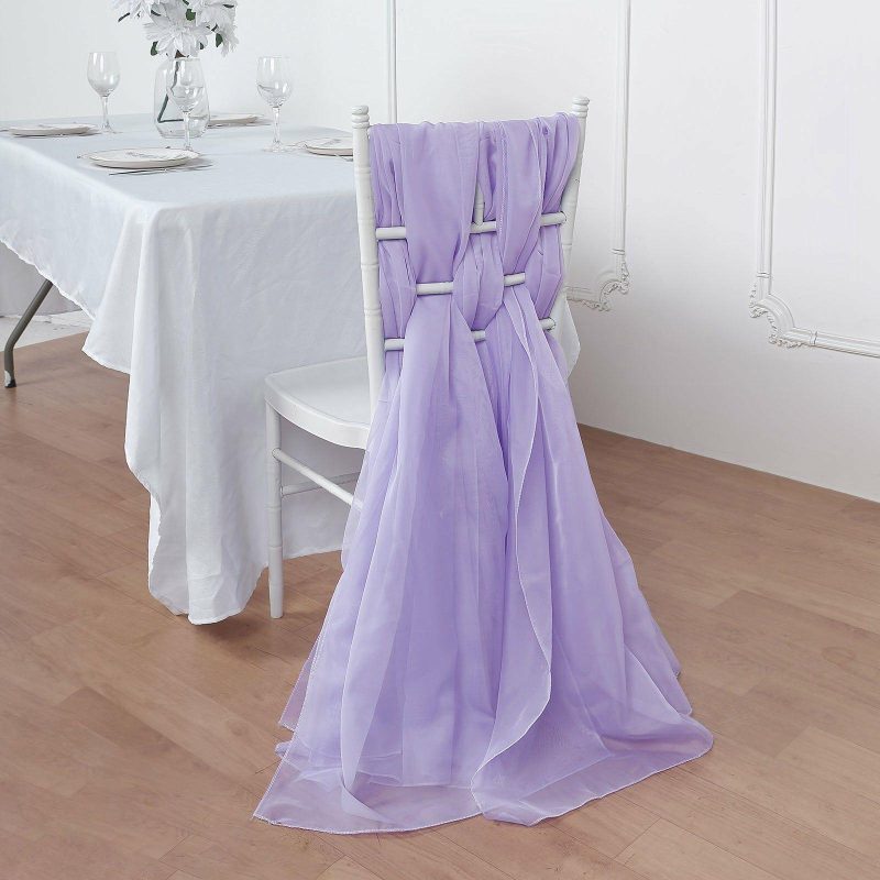 5 Pack Lavender Lilac DIY Premium Designer Chiffon Chair Sashes 22″ x 78″  |   Organza & Chiffon Chair Sashes Lavender Lilac