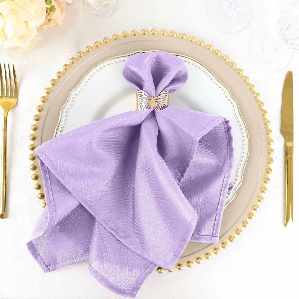 5 Pack Lavender Lilac Seamless Cloth Dinner Napkins, Reusable Linen 20″x20″  |   Polyester Cloth Napkins Lavender Lilac