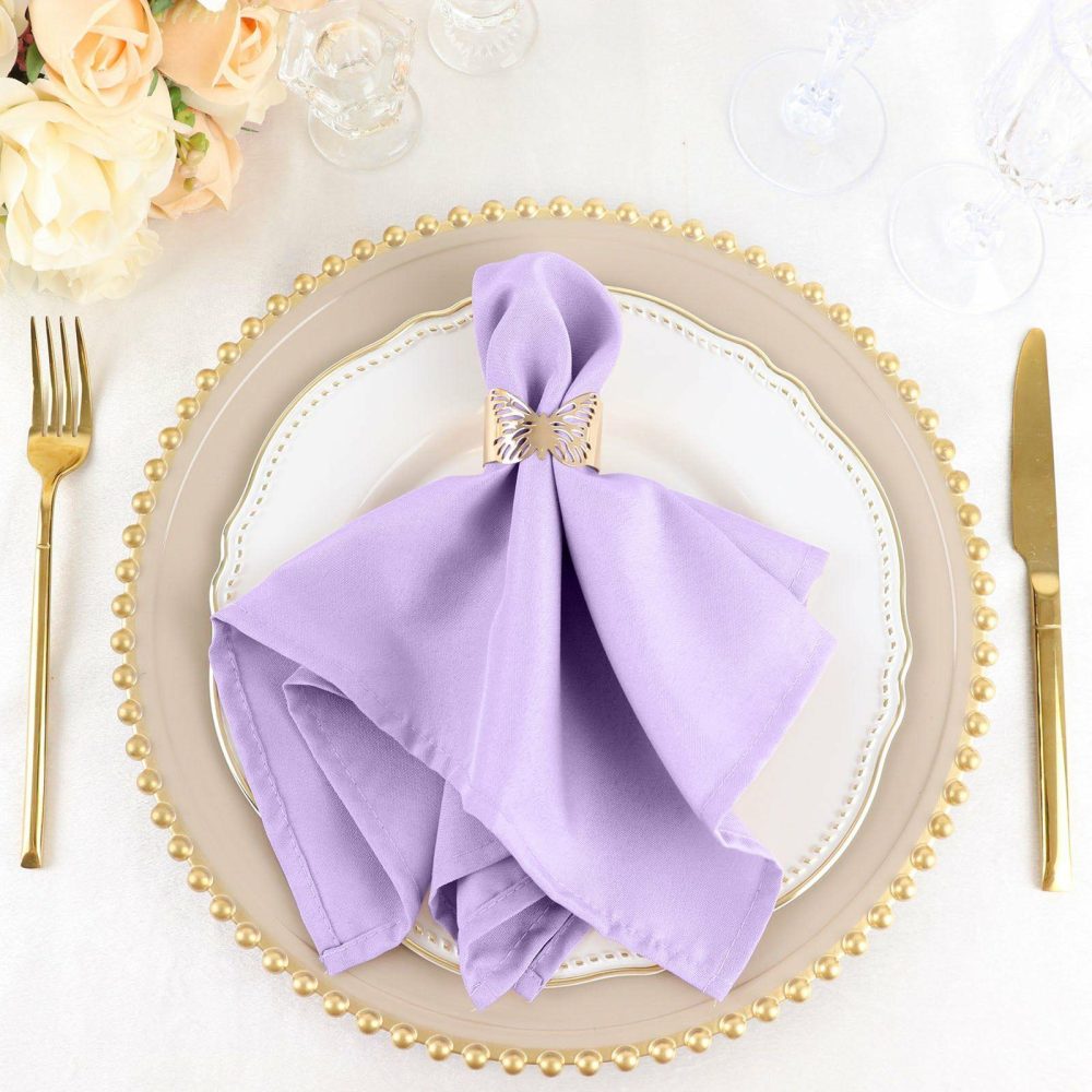 5 Pack Lavender Lilac Seamless Cloth Dinner Napkins, Wrinkle Resistant Linen 17″x17″  |   Polyester Cloth Napkins Lavender Lilac