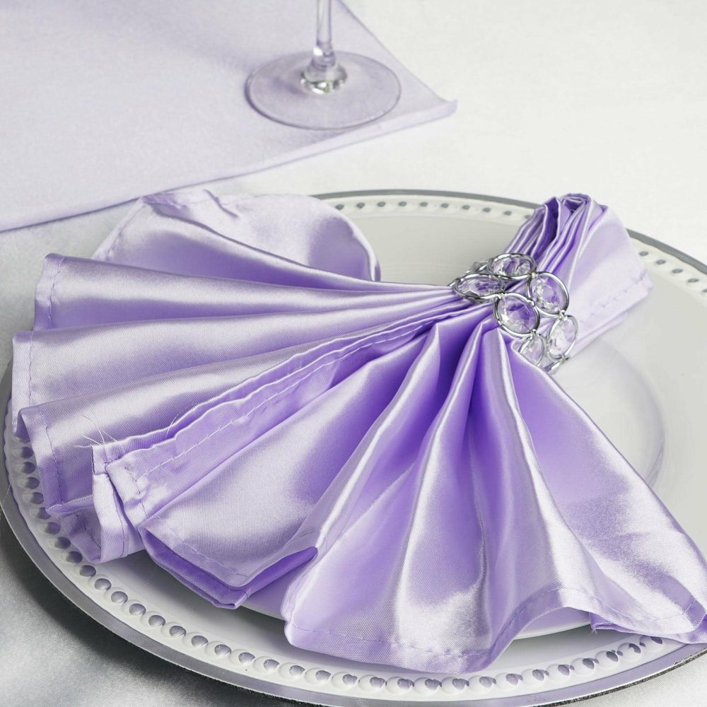 5 Pack Lavender Lilac Seamless Satin Cloth Dinner Napkins, Wrinkle Resistant 20″x20″  |   Satin & Taffeta Cloth Napkins Lavender Lilac