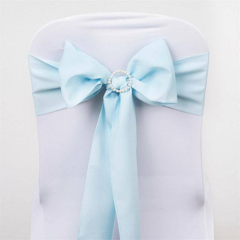 5 Pack Light Blue Polyester Chair Sashes 6″x108″  |   Polyester Chair Sashes Light blue