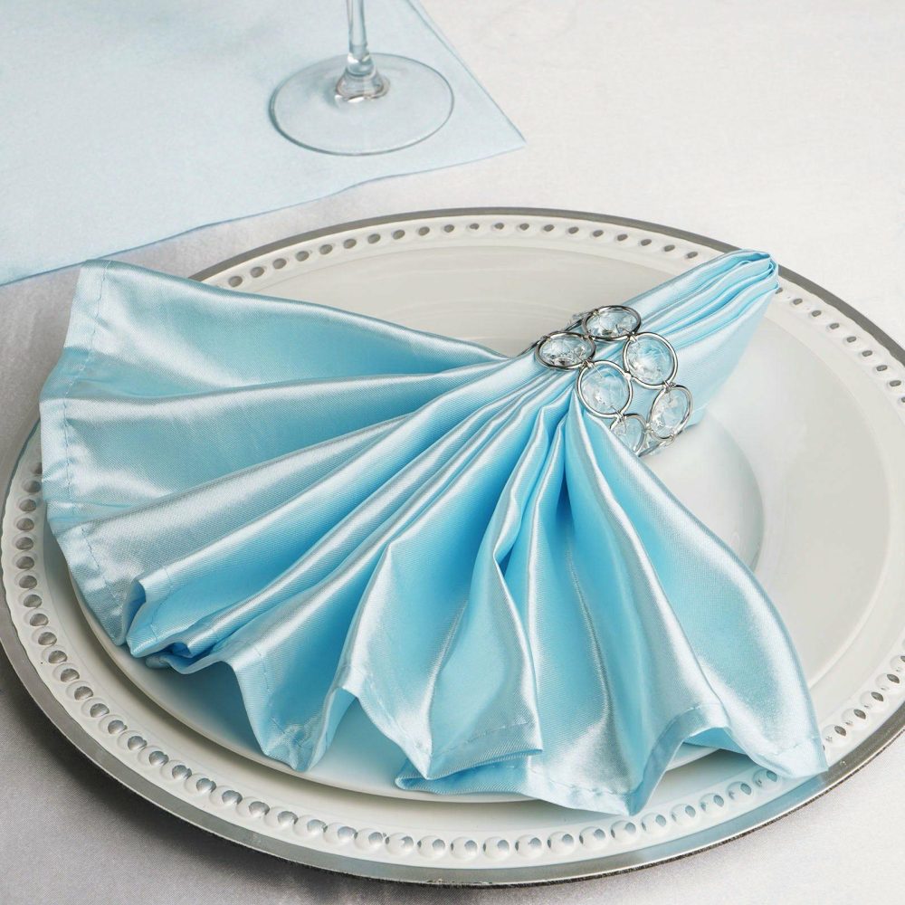 5 Pack Light Blue Seamless Satin Cloth Dinner Napkins, Wrinkle Resistant 20″x20″  |   Satin & Taffeta Cloth Napkins Light blue