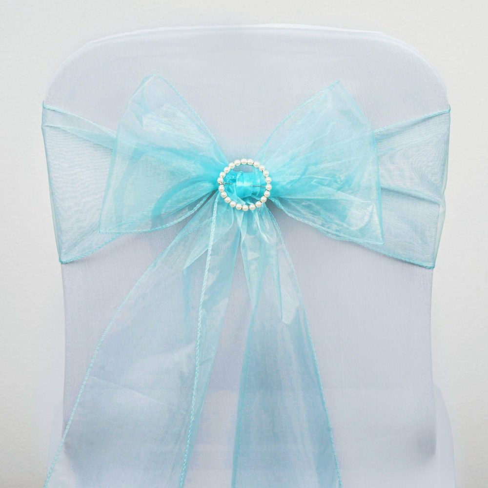 5 Pack Light Blue Sheer Organza Chair Sashes 6″x108″  |   Organza & Chiffon Chair Sashes Light blue