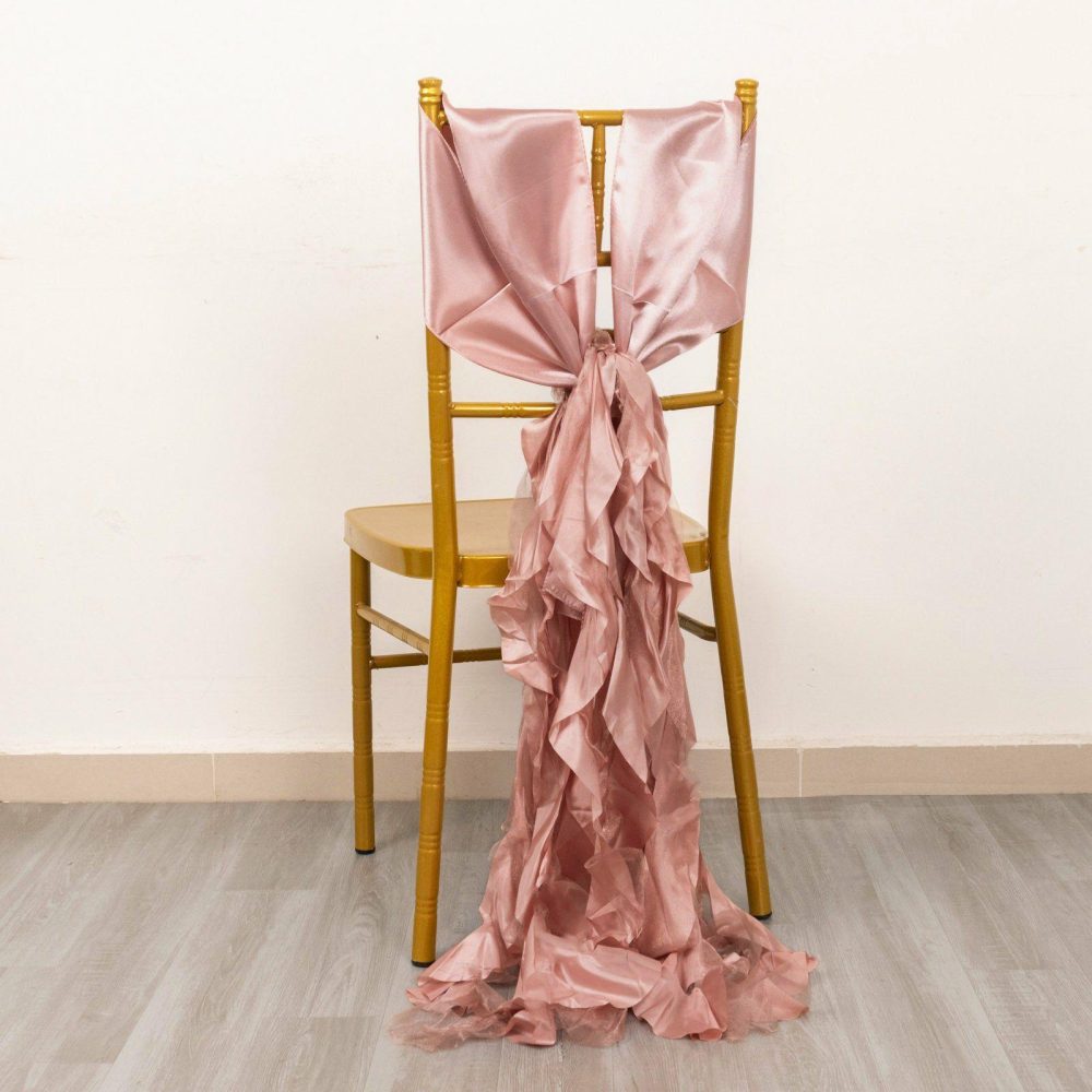 5 Pack Mauve Curly Willow Chiffon Satin Chair Sashes  |   Satin & Taffeta Chair Sashes Mauve