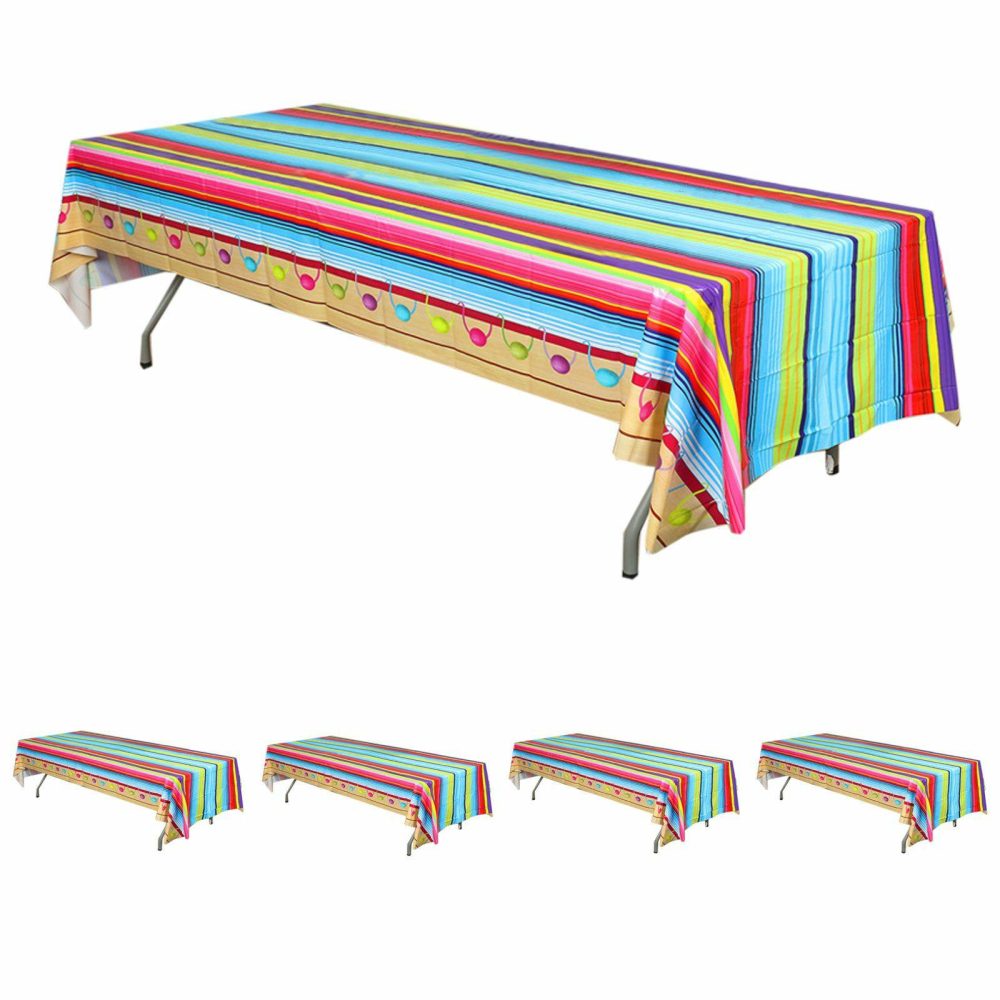 5 Pack Mexican Serape Rectangle Plastic Table Covers, 54″x108″ Cinco De Mayo Theme PVC Waterproof Disposable Tablecloths  |   Disposable Tablecloth Disposable Tablecloth Disposable Tablecloth