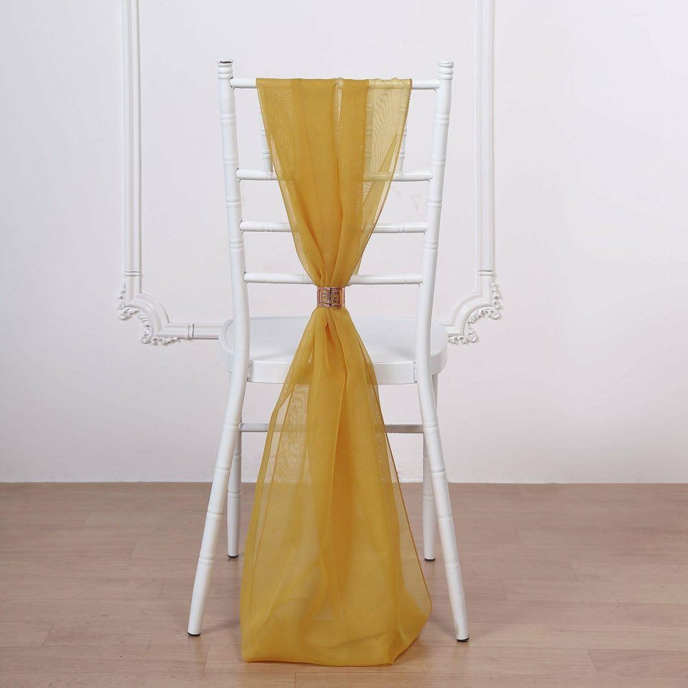 5 Pack Mustard Yellow DIY Premium Designer Chiffon Chair Sashes 22″ x 78″  |   Organza & Chiffon Chair Sashes Mustard Yellow