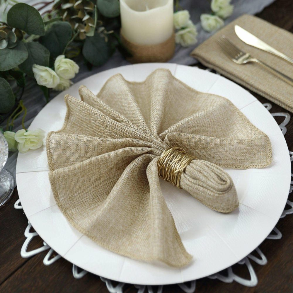 5 Pack Natural Boho Chic Rustic Faux Jute Linen Dinner Napkins 19″x19″  |   Burlap Burlap Burlap