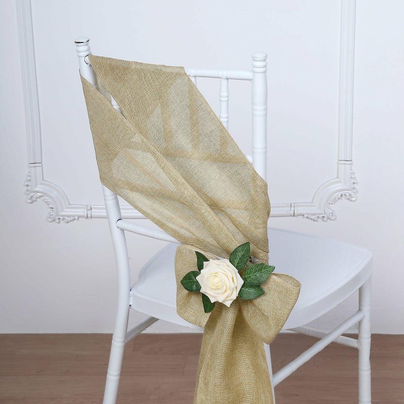 5 Pack Natural Jute Faux Burlap Chair Sashes, Boho Chic Linen Decor 6″x108″  |   Jute Burlap & Lace Chair Sashes Jute Burlap & Lace