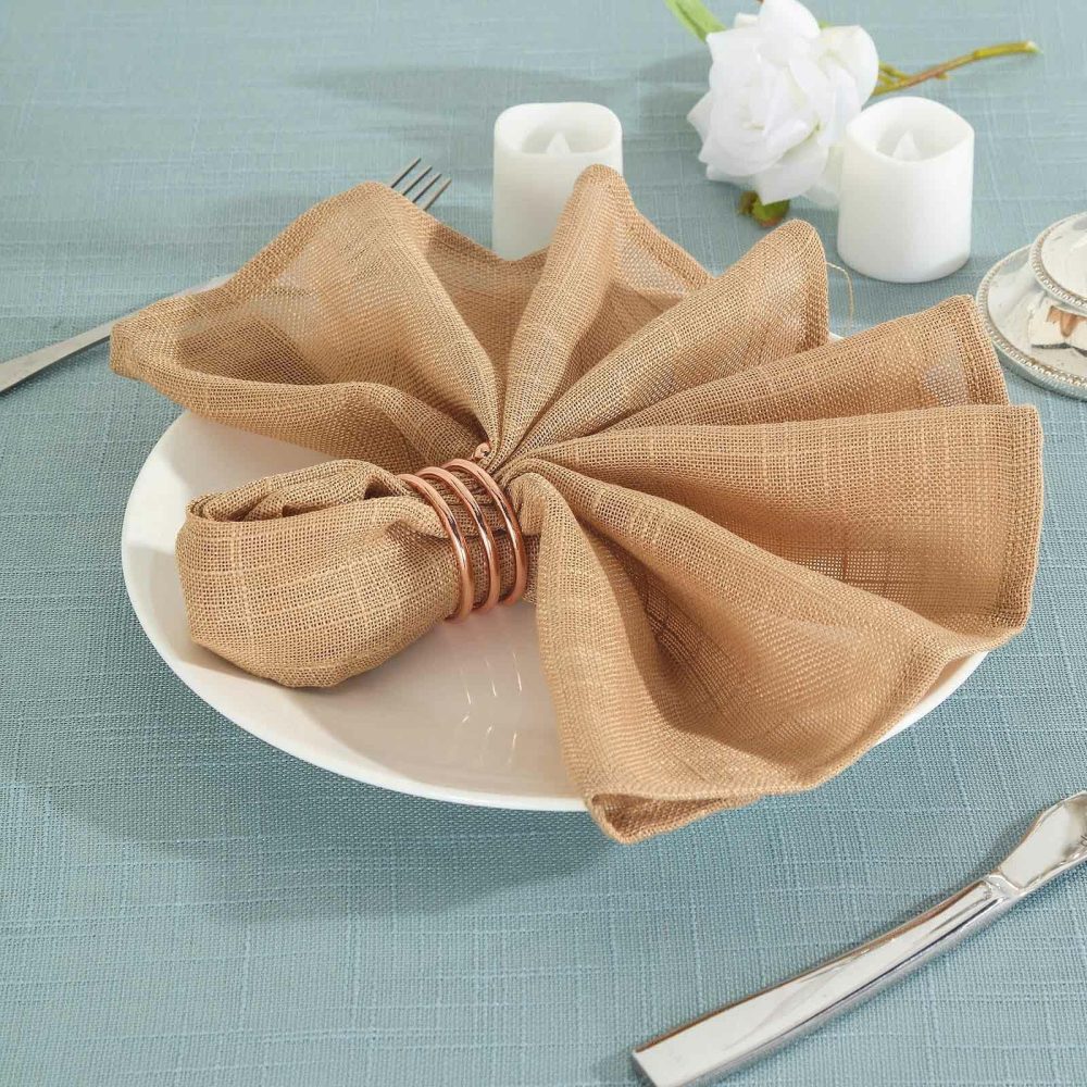 5 Pack Natural Slubby Textured Cloth Dinner Napkins, Wrinkle Resistant Linen 20″x20″  |   Burlap Burlap Burlap