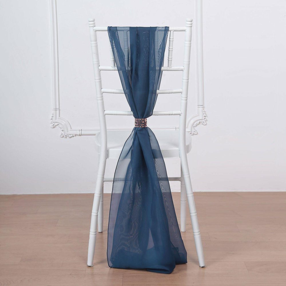 5 Pack Navy Blue DIY Premium Designer Chiffon Chair Sashes 22″ x 78″  |   Organza & Chiffon Chair Sashes Navy blue