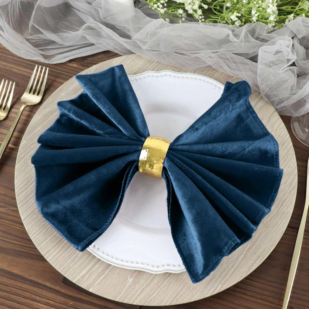 5 Pack Navy Blue Premium Sheen Finish Velvet Cloth Dinner Napkins 20″x20″  |   Velvet & Flocking Cloth Napkins Navy blue