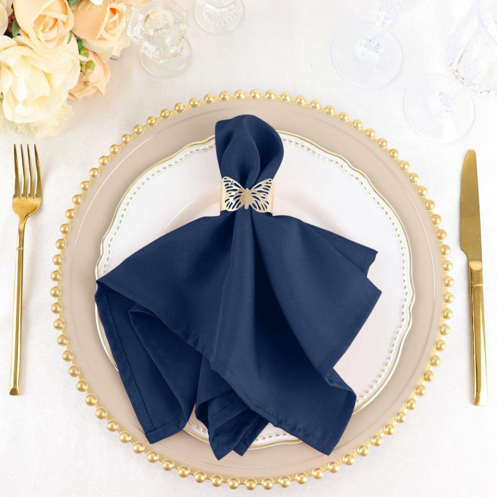 5 Pack Navy Blue Seamless Cloth Dinner Napkins, Wrinkle Resistant Linen 17″x17″  |   Polyester Cloth Napkins Navy blue