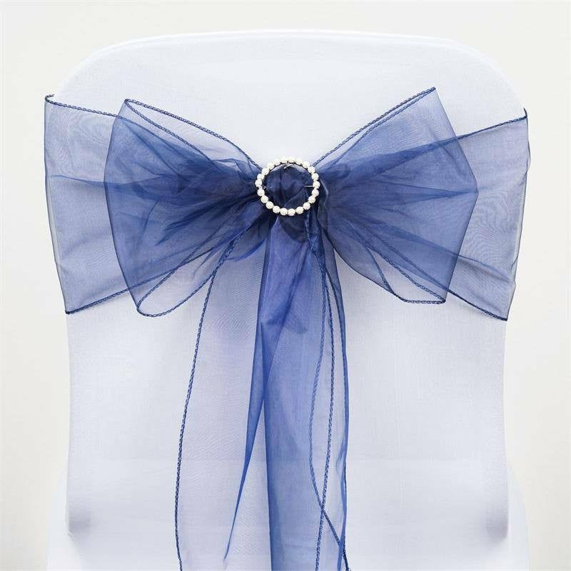 5 Pack Navy Blue Sheer Organza Chair Sashes 6″x108″  |   Organza & Chiffon Chair Sashes Navy blue