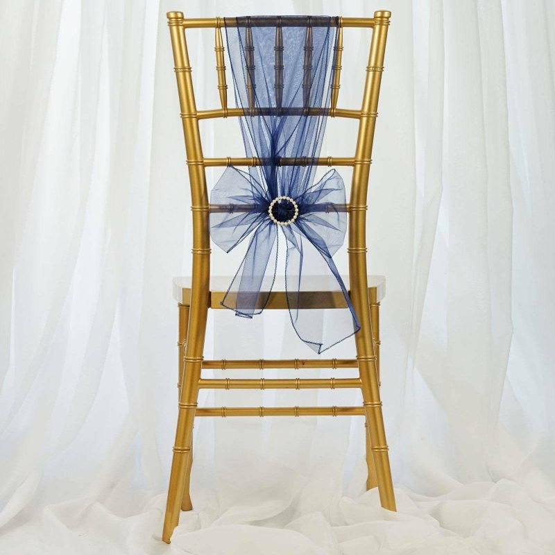 5 Pack Navy Blue Sheer Organza Chair Sashes 6″x108″  |   Organza & Chiffon Chair Sashes Navy blue