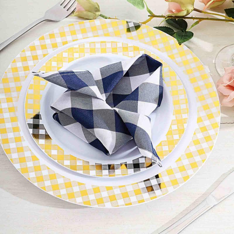 5 Pack Navy Blue/White Buffalo Plaid Cloth Dinner Napkins, Gingham Style 15″x15″  |   Polyester Cloth Napkins Navy blue