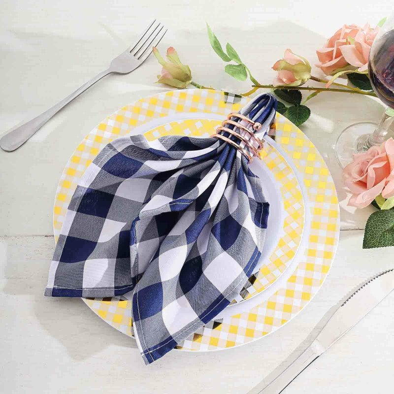 5 Pack Navy Blue/White Buffalo Plaid Cloth Dinner Napkins, Gingham Style 15″x15″  |   Polyester Cloth Napkins Navy blue