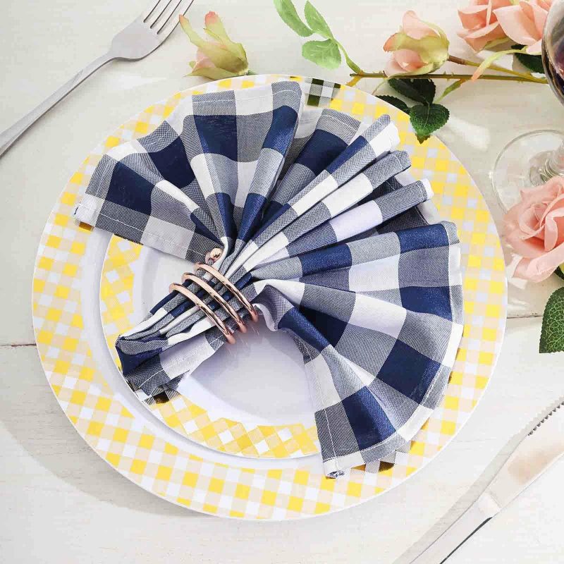 5 Pack Navy Blue/White Buffalo Plaid Cloth Dinner Napkins, Gingham Style 15″x15″  |   Polyester Cloth Napkins Navy blue