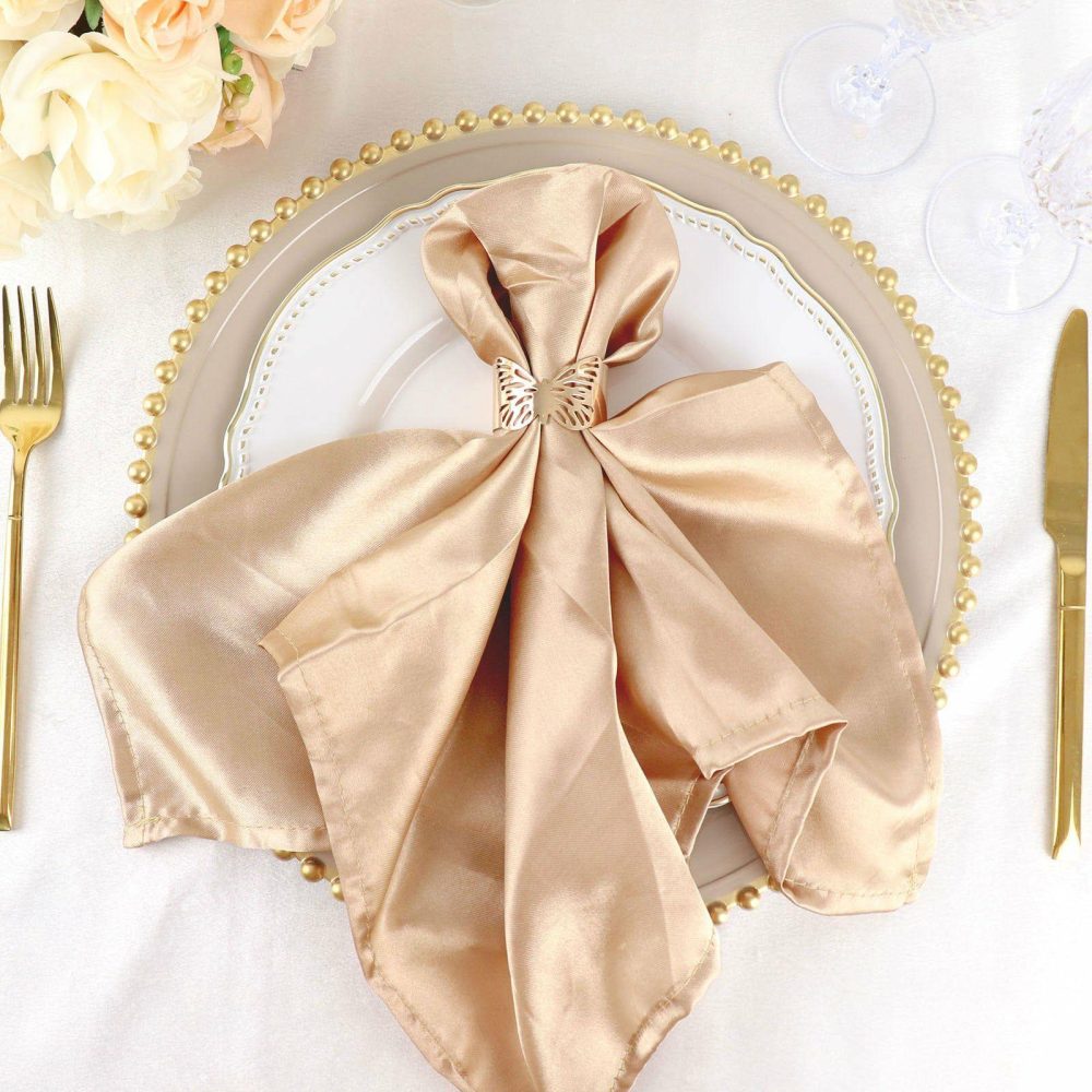 5 Pack Nude Seamless Satin Cloth Dinner Napkins, Wrinkle Resistant 20″x20″  |   Satin & Taffeta Cloth Napkins Nude