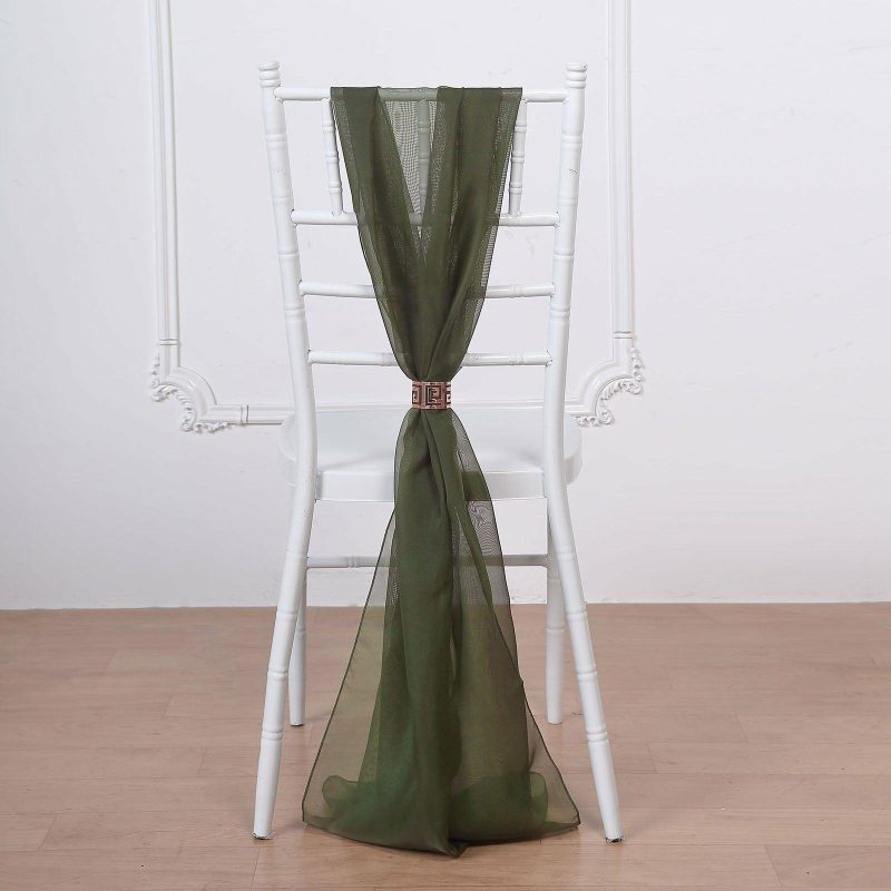 5 Pack Olive Green DIY Premium Designer Chiffon Chair Sashes 22″ x 78″  |   Organza & Chiffon Chair Sashes Olive green