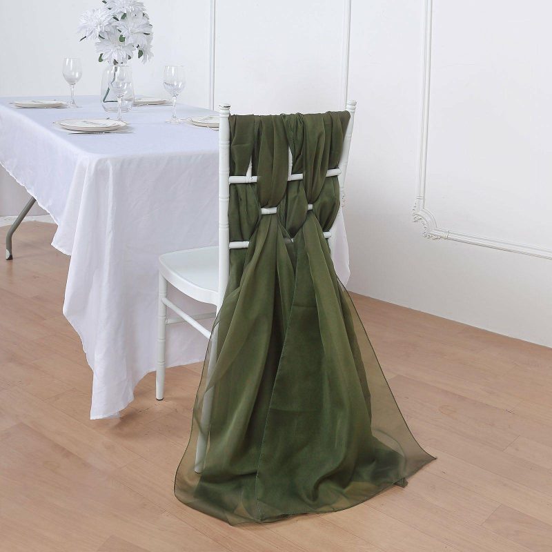 5 Pack Olive Green DIY Premium Designer Chiffon Chair Sashes 22″ x 78″  |   Organza & Chiffon Chair Sashes Olive green