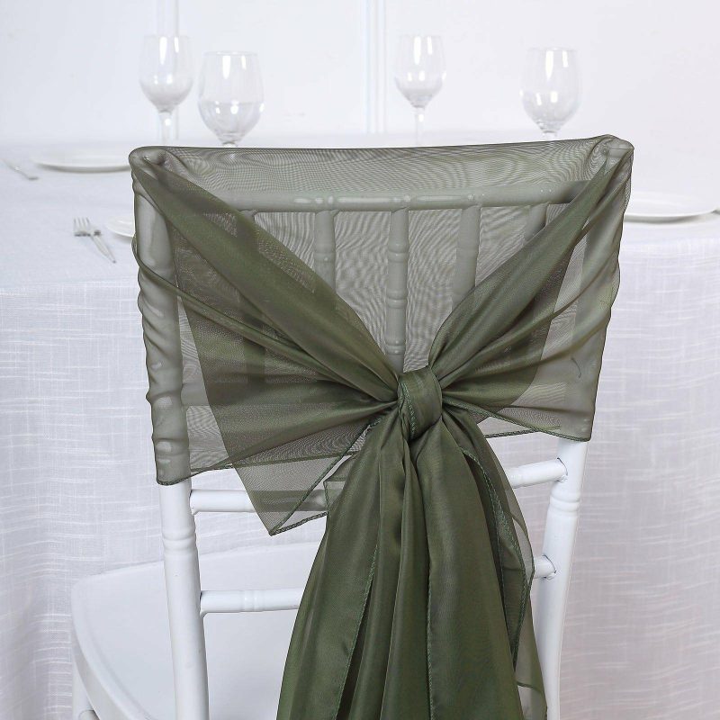 5 Pack Olive Green DIY Premium Designer Chiffon Chair Sashes 22″ x 78″  |   Organza & Chiffon Chair Sashes Olive green