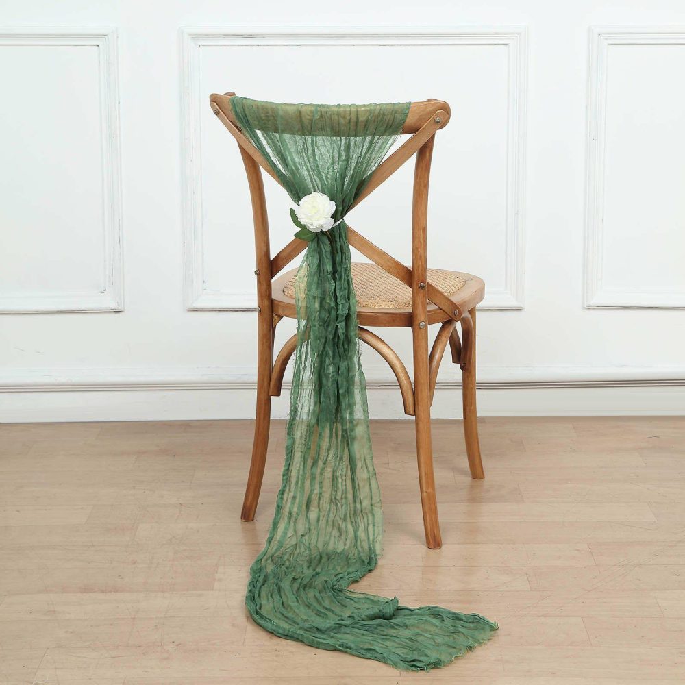 5 Pack Olive Green Gauze Cheesecloth Boho Chair Sashes 16″ x 88″  |   Jute Burlap & Lace Chair Sashes Jute Burlap & Lace