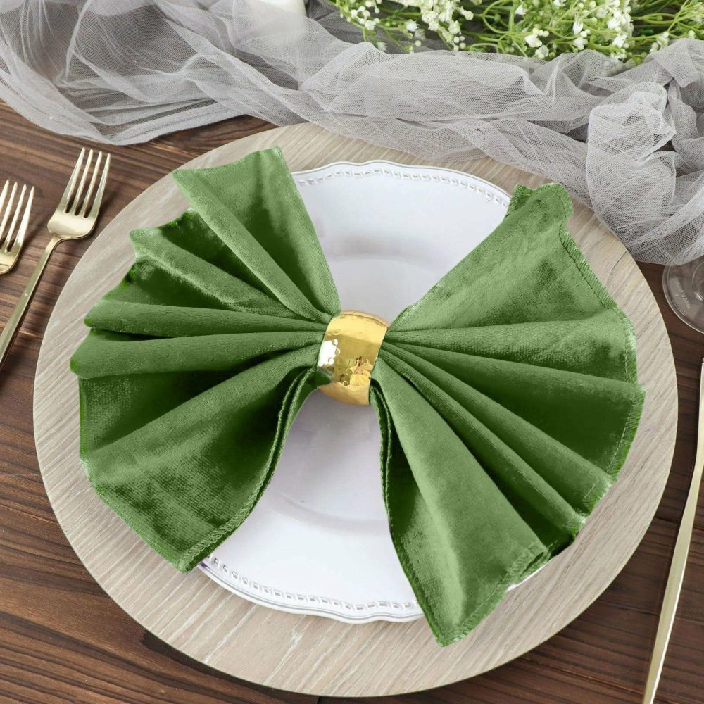 5 Pack Olive Green Premium Sheen Finish Velvet Cloth Dinner Napkins 20″x20″  |   Velvet & Flocking Cloth Napkins Olive green