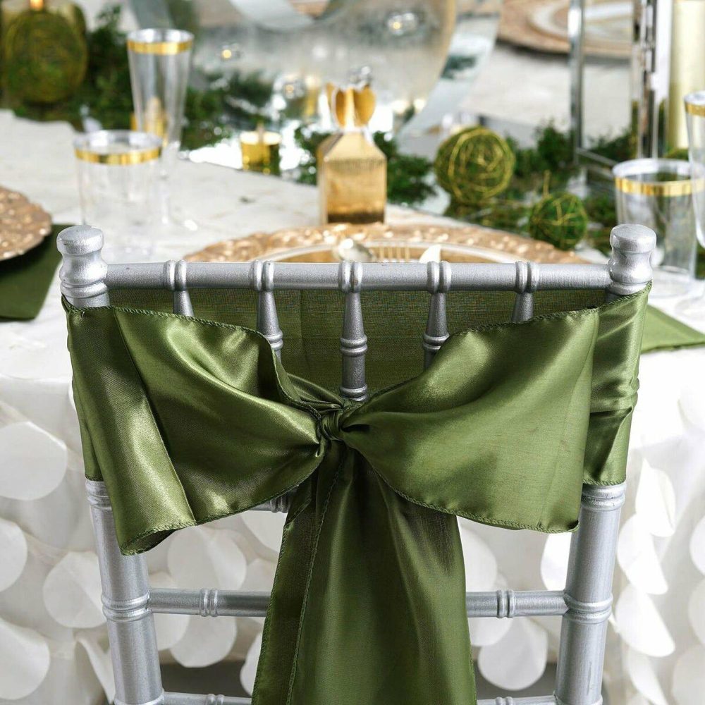 5 Pack Olive Green Satin Chair Sashes 6″x106″  |   Satin & Taffeta Chair Sashes Olive green