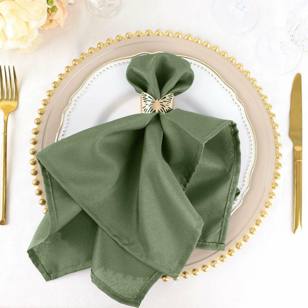 5 Pack Olive Green Seamless Cloth Dinner Napkins, Reusable Linen 20″x20″  |   Polyester Cloth Napkins Olive green