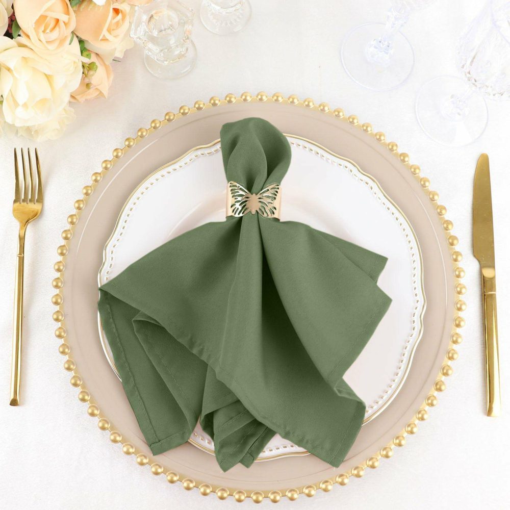 5 Pack Olive Green Seamless Cloth Dinner Napkins, Wrinkle Resistant Linen 17″x17″  |   Polyester Cloth Napkins Olive green