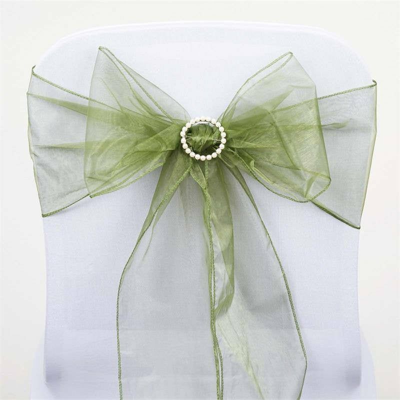 5 Pack Olive Green Sheer Organza Chair Sashes 6″x108″  |   Organza & Chiffon Chair Sashes Olive green